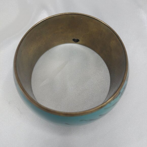 Vintage Peacock Feather Bangle Bracelet Wide Brass Enamel Blue Green Statement - Picture 6 of 8